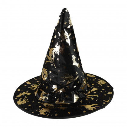 Dětský klobouk čarodějnice zlatý dekor