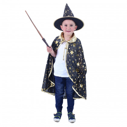 Dětský plášť kouzelníka černý s kloboukem