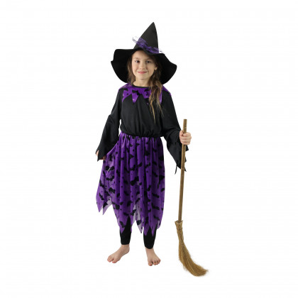Dětský kostým čarodějnice s netopýry a kloboukem (M) e-obal
